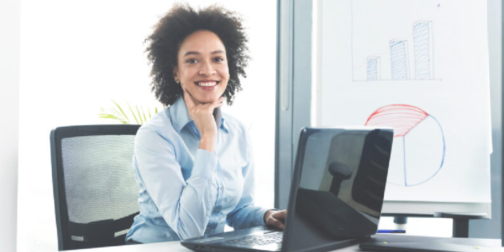 happy employee at computer